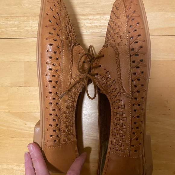 Vintage Hippopotamus Tan Woven Leather Oxfords Flats Made in Brazil Men's 10 - Picture 7 of 8